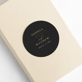 Moderne Black Gold Calligraphy Wedding Runder Aufkleber