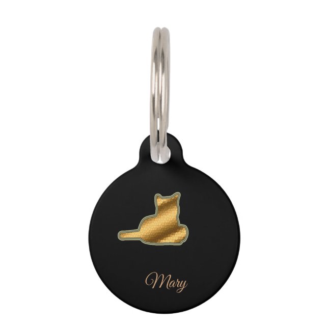 Moderne Black Gold Cat Haustiermarke (Vorderseite)