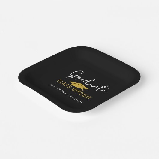 Moderne Black & Gold Class 2025 Graduation Cap Pappteller (Gewinkelt)