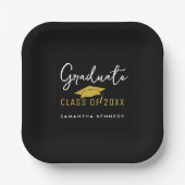 Moderne Black & Gold Class 2025 Graduation Cap Pappteller (Vorderseite)