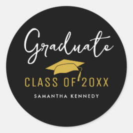 Moderne Black & Gold Class 2025 Graduation Cap Runder Aufkleber
