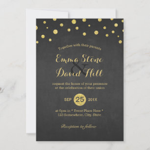 Moderne Black & Gold Confetti Dots Wedding Einladung
