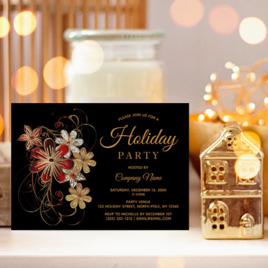 Moderne Black Gold Corporate Holiday Party Einladung
