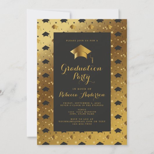 Moderne Black Gold Einladung Minimalistisch (Vorderseite)