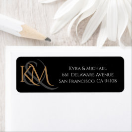 Moderne Black Gold Elegant Monogram Wedding Addres