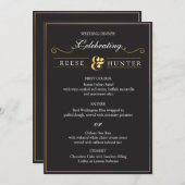 Moderne Black Gold Elegante Wedding Menu Card Einladung (Vorne/Hinten)