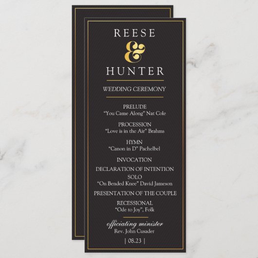 Moderne Black Gold Elegante Wedding Program Card Programm (Vorne/Hinten)