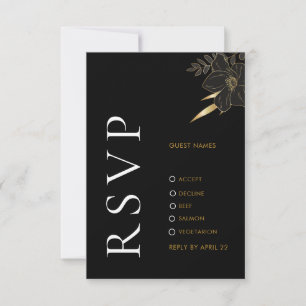 Moderne Black Gold Floral Elegante Wedding RSVP Ca Mitteilungskarte