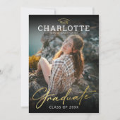 Moderne Black Gold Foto Abschluss Einladung (Vorderseite)