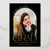 Moderne Black Gold Foto Arch Graduation Party Folieneinladung (Vorderseite)