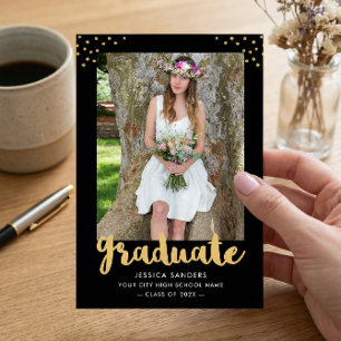 Moderne Black Gold Foto Graduation Party Einladung
