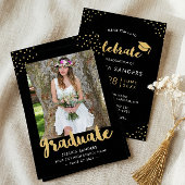 Moderne Black Gold Foto Graduation Party Einladung