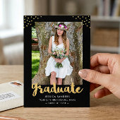 Moderne Black Gold Foto Graduation Party Einladung