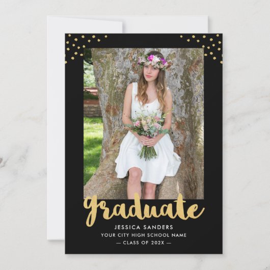 Moderne Black Gold Foto Graduation Party Einladung (Vorderseite)