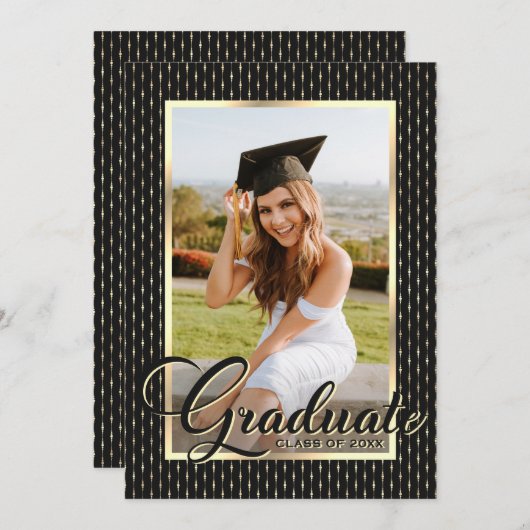 Moderne Black Gold Foto Graduation Party Einladung (Vorne/Hinten)