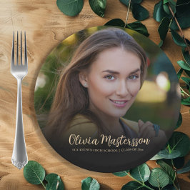 Moderne Black Gold Foto Graduation Party Pappteller