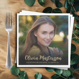 Moderne Black Gold Foto Graduation Party Serviette