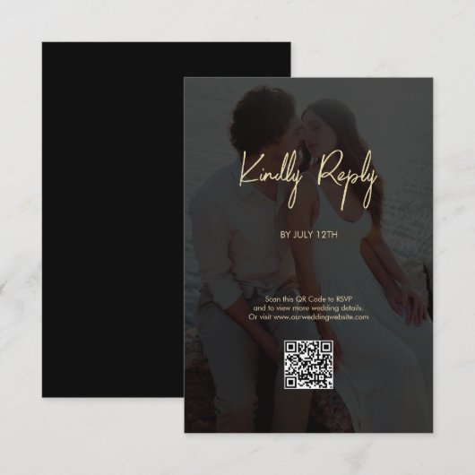 Moderne Black Gold Foto Overlay-Hochzeit Begleitkarte (Vorne/Hinten)