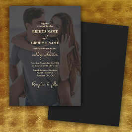 Moderne Black Gold Foto Overlay-Hochzeit Einladung