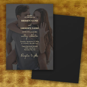 Moderne Black Gold Foto Overlay-Hochzeit Einladung