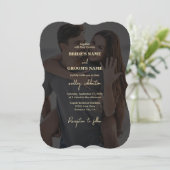 Moderne Black Gold Foto Overlay-Hochzeit Einladung (Stehend Vorderseite)