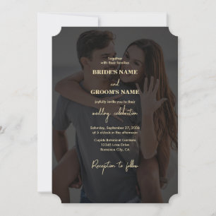 Moderne Black Gold Foto Overlay-Hochzeit Einladung