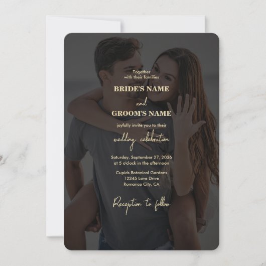 Moderne Black Gold Foto Overlay-Hochzeit Einladung (Vorderseite)