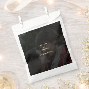 Moderne Black Gold Foto Overlay-Hochzeit Geschenktütchen
