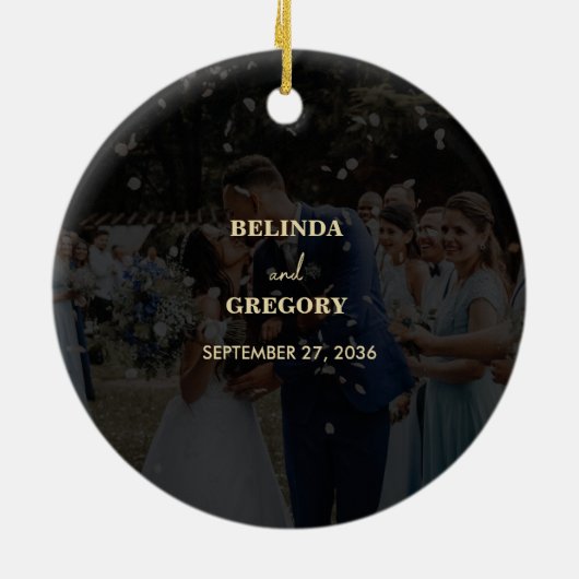 Moderne Black Gold Foto Overlay-Hochzeit Keramik Ornament (Hinten)