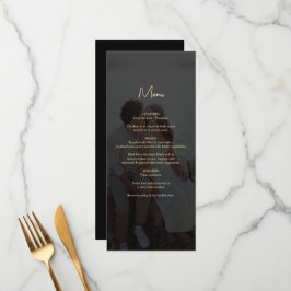 Moderne Black Gold Foto Overlay-Hochzeit Menükarte