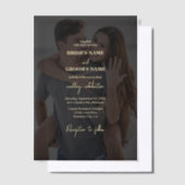 Moderne Black Gold Foto Overlay-Hochzeit Pergament Einladungen (Versetzt)