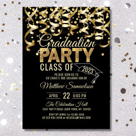 Moderne Black Gold Glitzer 2024 GRADUATION Party Einladung