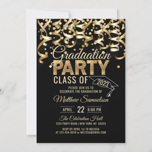 Moderne Black Gold Glitzer 2024 GRADUATION Party Einladung (Vorderseite)
