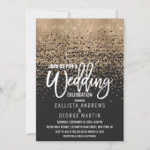 Moderne Black Gold Glitzer Confetti Wedding Einladung (Vorderseite)