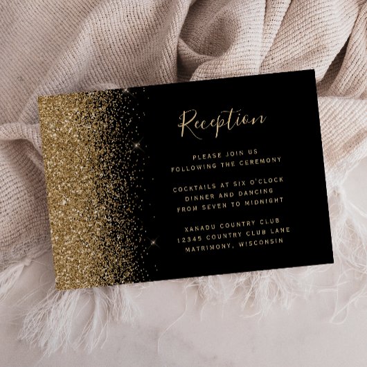 Moderne Black Gold Glitzer Edge Hochzeitsempfehlun Begleitkarte