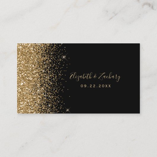 Moderne Black Gold Glitzer Edge Wedding Platzkarte (Rückseite)