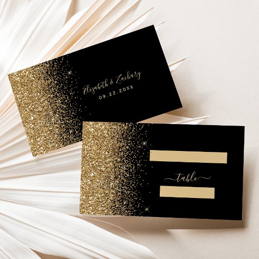 Moderne Black Gold Glitzer Edge Wedding Platzkarte