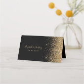 Moderne Black Gold Glitzer Edge Wedding Platzkarte (Rückseite)