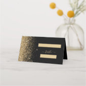 Moderne Black Gold Glitzer Edge Wedding Platzkarte (Vorderseite)