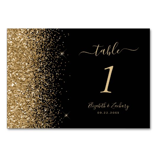 Moderne Black Gold Glitzer Edge Wedding Tischnummer (Rückseite)