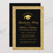 Moderne Black Gold Glitzer Graduation Party - Einl Einladung (Vorne/Hinten)