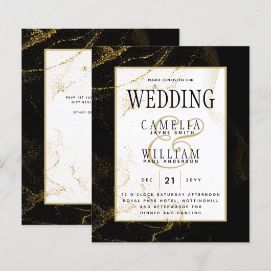 Moderne Black Gold Glitzer Hochzeit (Vorne/Hinten)