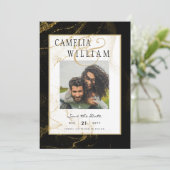 Moderne Black Gold Glitzer Hochzeit Einladung (Stehend Vorderseite)