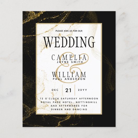 Moderne Black Gold Glitzer Hochzeit Flyer (Vorne)