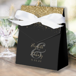 Moderne Black Gold Glitzer Hochzeit Geschenkschachtel