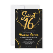 Moderne Black & Gold Glitzer Typografie Sweet 16
