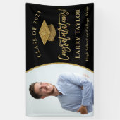 Moderne Black Gold Graduate Foto Graduate Party Banner (Vertikal)
