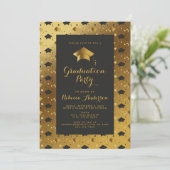 Moderne Black Gold Graduation Party Einladung (Stehend Vorderseite)