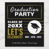 Moderne Black & Gold, Graduierungsparty Weinetikett (Einzelnes Label)
