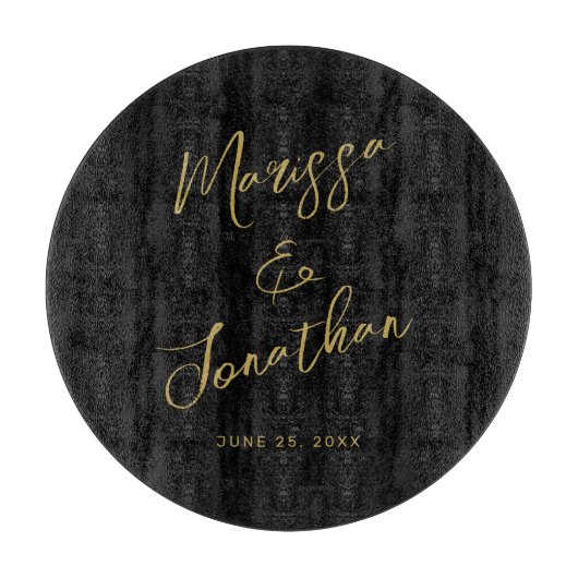 Moderne Black Gold Hand Letter Script Wedding Schneidebrett (Vorderseite)